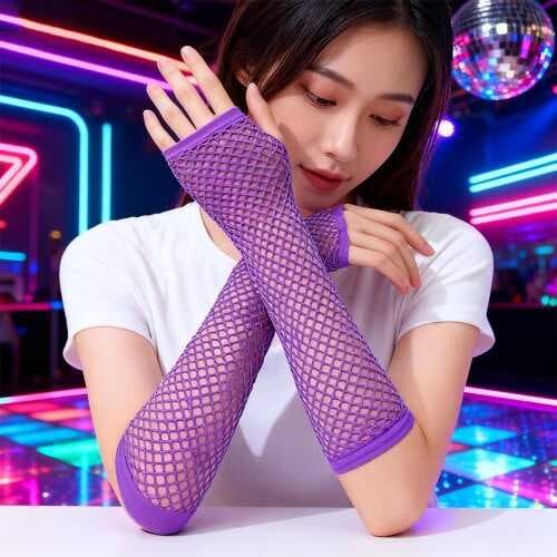 80’ler 90’lar Retro Mor File Parmaksız Eldiven 26 cm