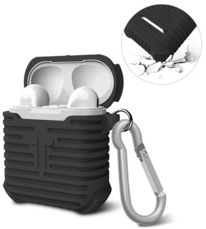 Ally Apple Airpods İçin Sert Darbe Emici Silikon Kılıf Anahtarlıklı-(5775)