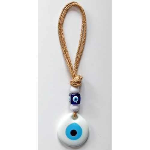 Beyaz Nazar Boncuklu El Yapımı Duvar Süsü