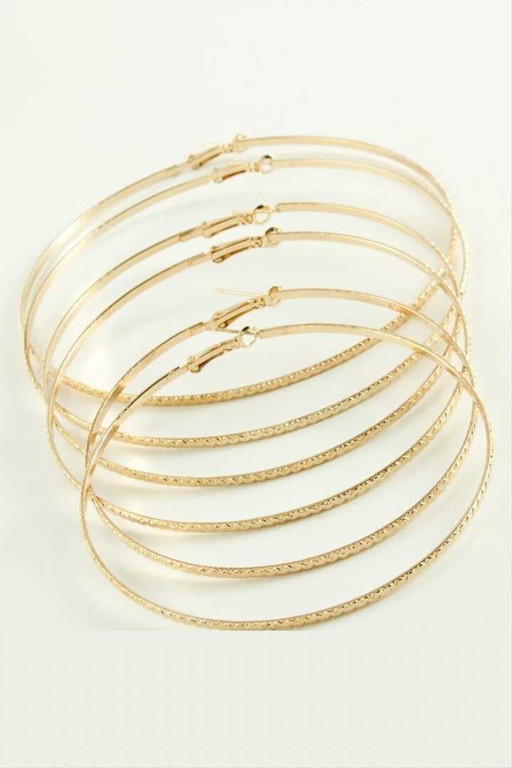 Zikzak Desenli Metal Halka Küpe 6 Adet