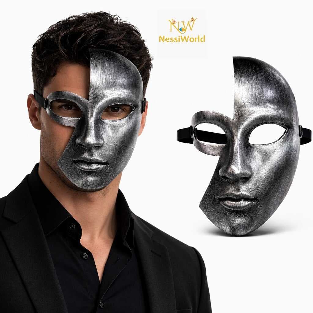 Antik Efektli Gümüş Yarım Yüz Parti Maskesi