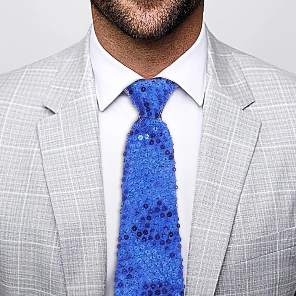 Mavi Pul Payetli Işıltılı Parti Kravatı 33 Cm