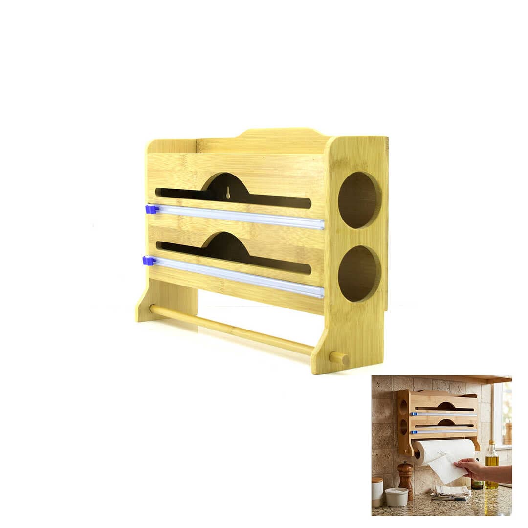 2IN1 = 2 STREÇLİK - 1 KAĞIT HAVLULUK AHŞAP BAMBU STREÇLİK - FOLYOLUK - HAVLULUK KESİCİ BIÇAK KANALLI (5430)