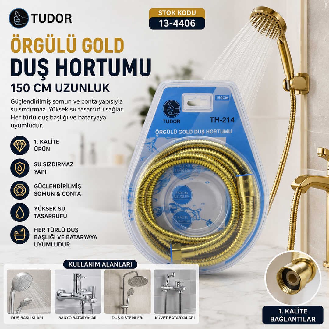GOLD ÖRGÜLÜ DUŞ HORTUMU 150CM VAKUMLU AMBALAJ (5430)