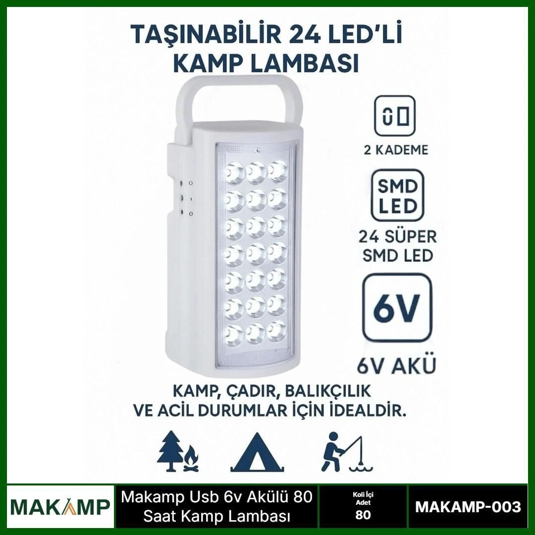 Usv 6v Akülü 80 Saat Kamp Lambası Işıldak