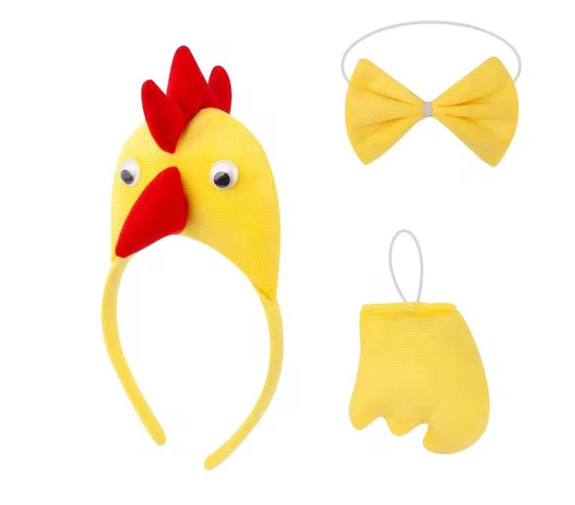 Çocuk Horoz Tavuk Kostüm Seti 3 Parça (Taç + Papyon + Kuyruk) (5430)