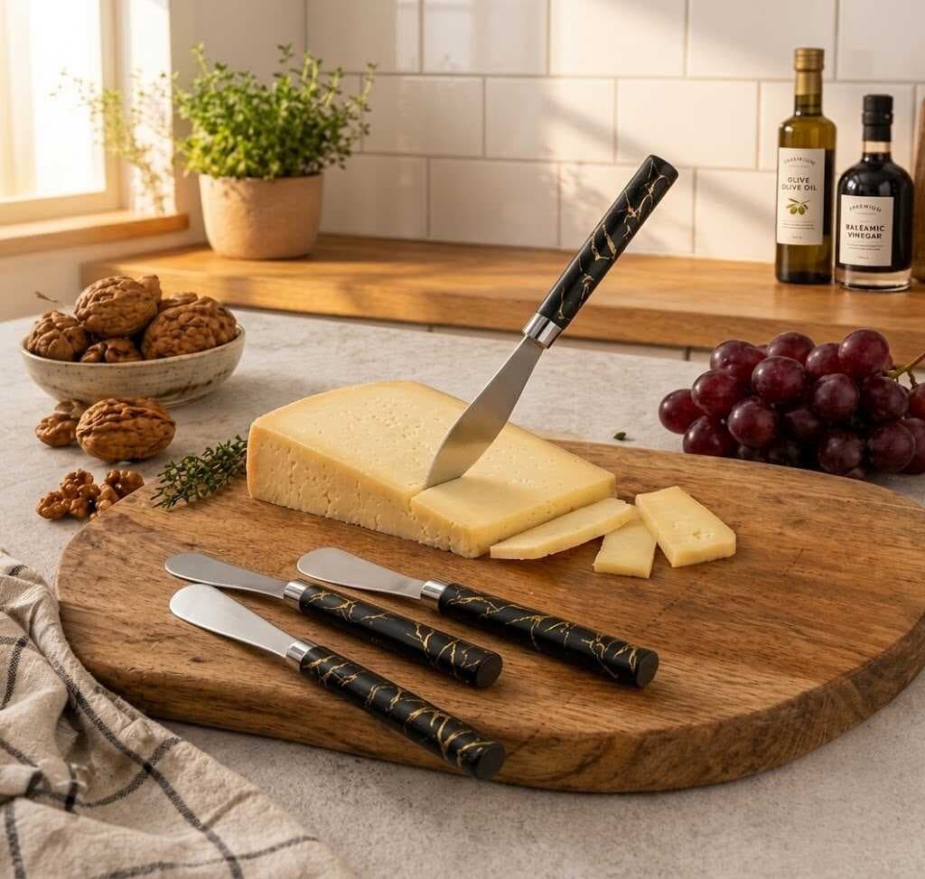 5 PARÇA  UZUN KAHVALTI BIÇAK - SİYAH MERMER DESEN SAPLI 16.5 cm (5430)