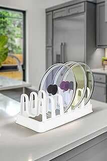 Orret Home Plastik 6 Bölmeli Tecere Kapağı ve Tabak Düzeleyici Orgaizer, Dolap İçi ve Tezgah Üstü Kapak Orgaizeri, Mutfakta Düze Sağlaya Çok Yölü Depolama Çözümü