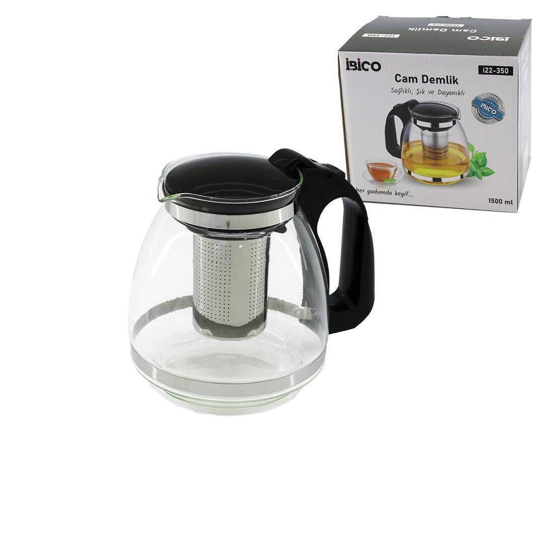 1500ML CAM DEMLİK ÇELİK SÜZGEÇLİ - PLASTİK KULP - KAPAK - KROM ÇERÇEVE (5430)