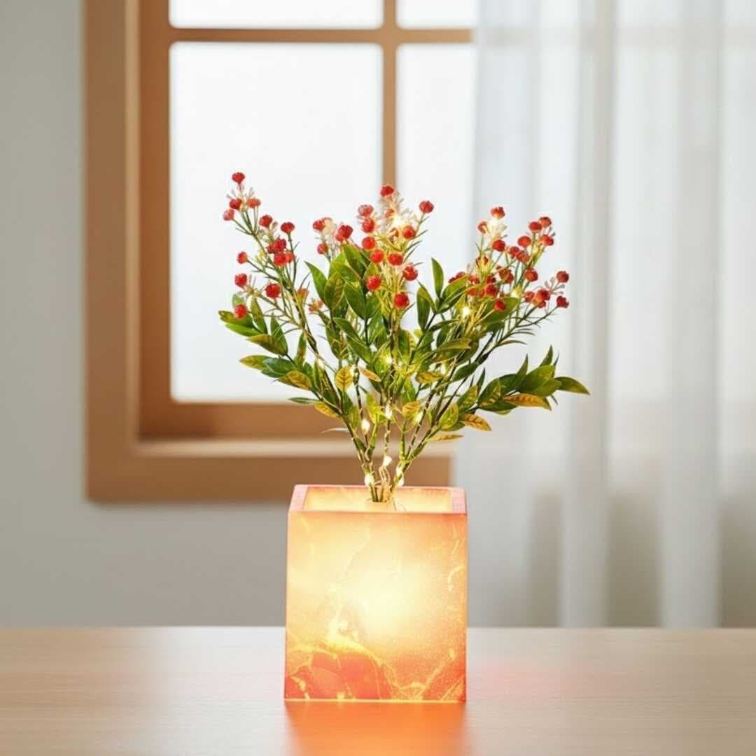 Işıklı Yapay Çiçek – Pembe Saksılı LED Dekoratif Bitki, Masaüstü ve Ev Ofis Aydınlatmalı Süs Bitkisi (5430)