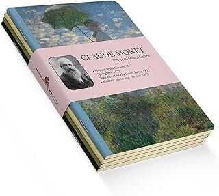 Retroote Impressioi Series - A6, Claude Moet 4'lü Defter Seti I, Çizgisiz, Toplam 192 Sayfa, Her biri 48 Sayfa, Tel Dikiş, Esek Kapak, Oval Kear, Tuval Doku, 60 gram, Sarı Krem Rek