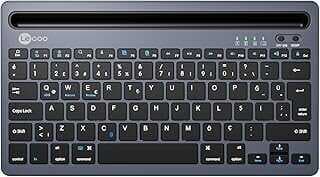 BK100 Kablosuz Bluetooth Şarj Edilebilir, Çoklu Cihaz ile Uyumlu, Telefo/Tablet Tutucu Kart Yuvası, Akıllı Uyku Modlu, 40 Saat Çalışma, 78 Tuş, Kompakt Ultra İce QY Türkçe Q Klavye Gri