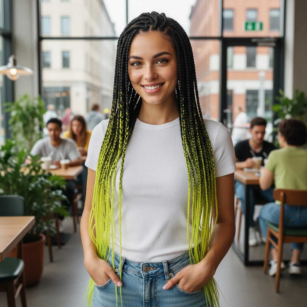 Afrika Örgüsü Ve Rasta İçin Sentetik Ombreli Saç / Siyah / Neon Sarı