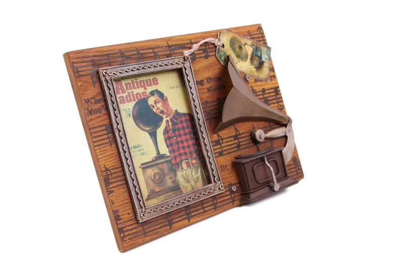 Dekoratif Metal Çerçeve Gramofon Dekorlu