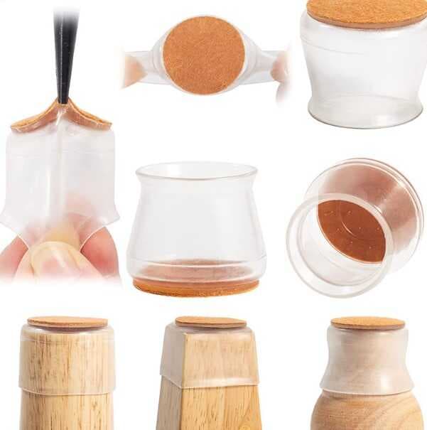 4'lü Keçeli Şeffaf Silikon Sandalye Ayak Koruyucu Seti