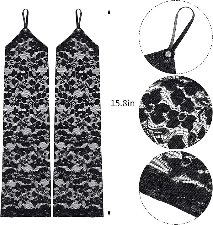 Parmak Askılı Zarif Gece Şıklığı Dantel Eldiven 40 Cm