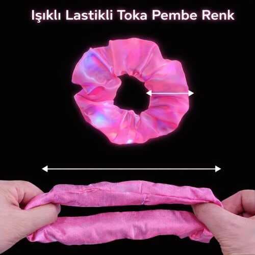Pembe Renk Led Işıklı Lastikli Saç Tokası - 3 Modlu Festival &amp; Parti Saç Tokası