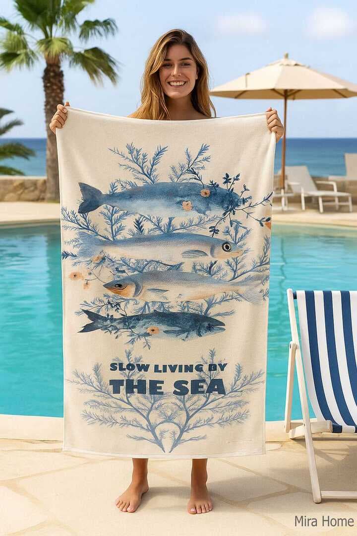 Unisex Desenli Baskılı Deniz Plaj Havlusu Balık 70X140 Cm
