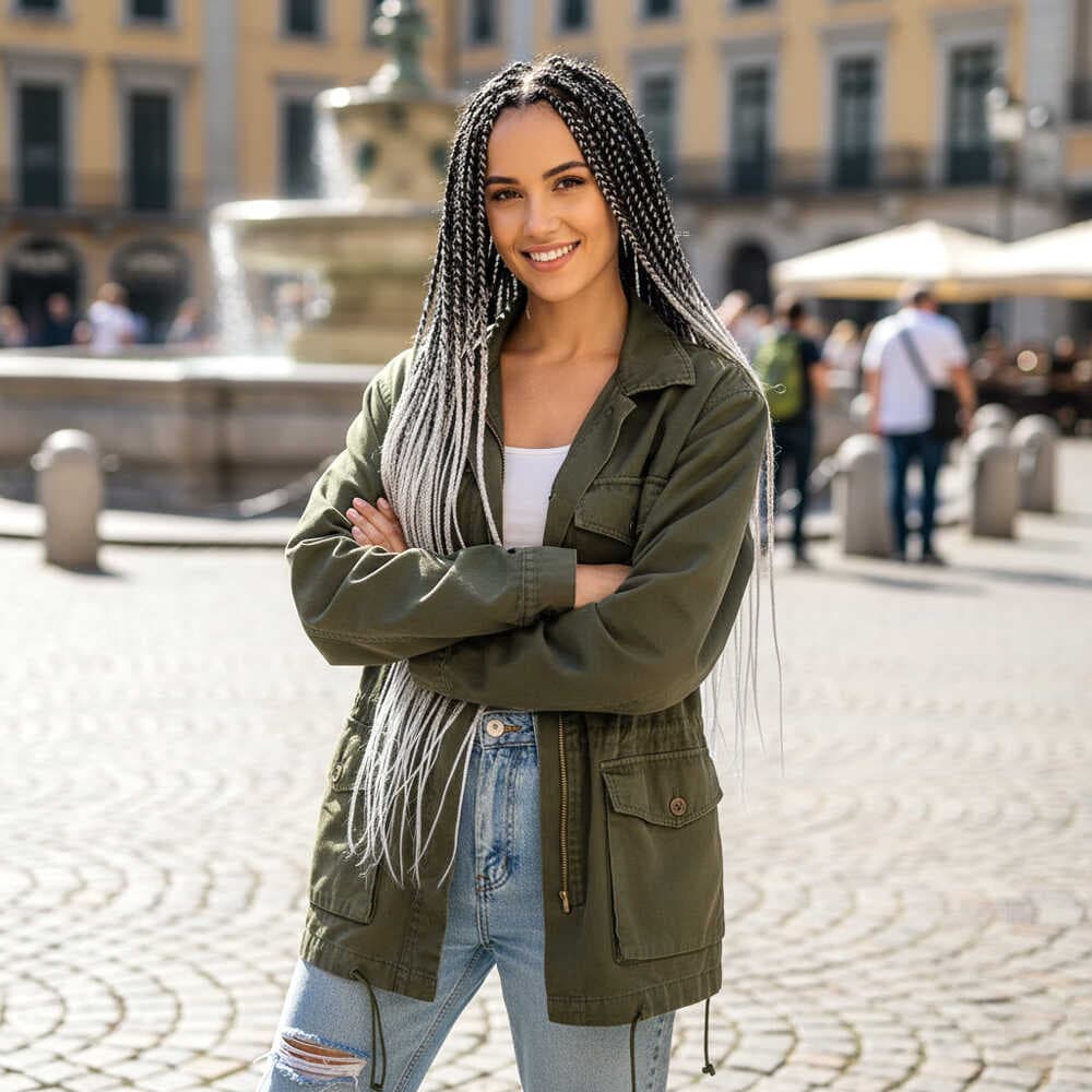 Afrika Örgüsü Ve Rasta İçin Sentetik Ombreli Saç / Siyah / Beyaz