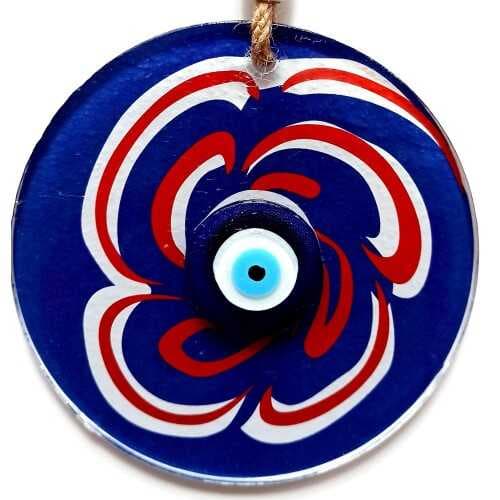 Nazar Boncuklu Lacivert Şeker Modelli Cam Duvar Süsü