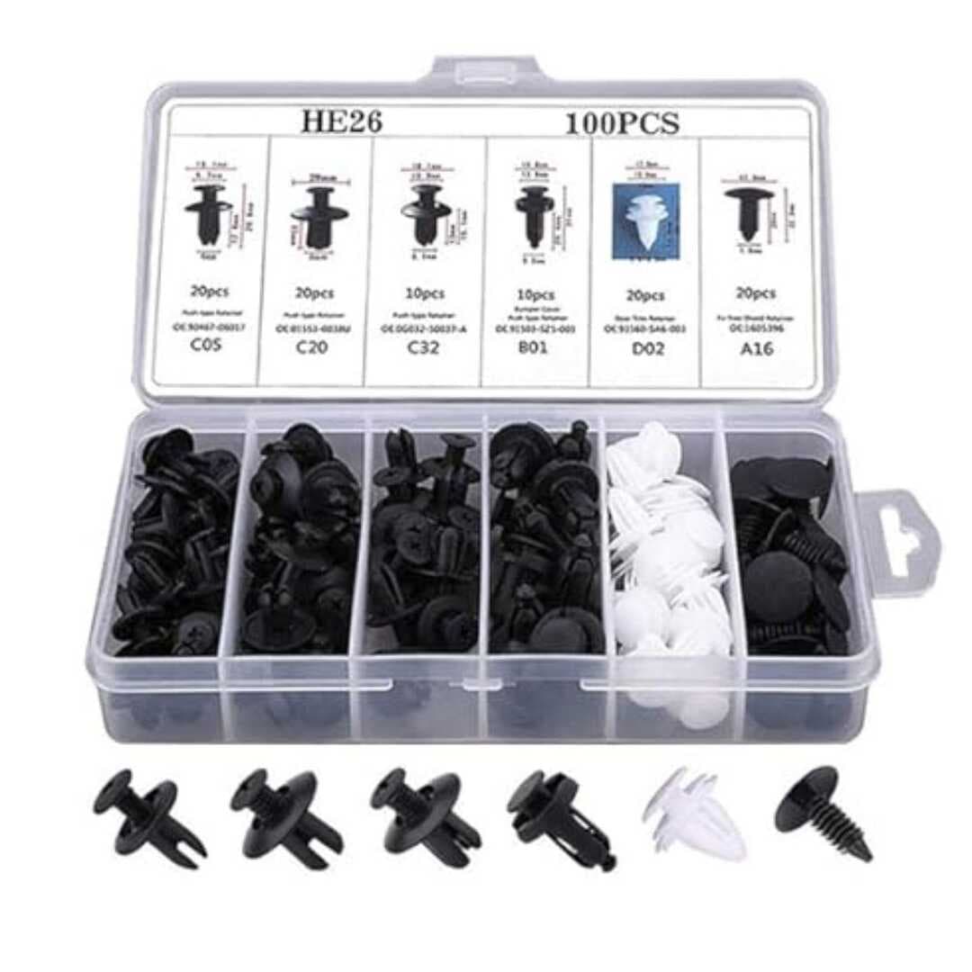 Plastik Bağlantı Elemanları Seti 100 Parça – Oto Kaplama Klipsi, Tampon ve Trim Sabitleme Perçinleri, Çok Amaçlı Klips Seti (5430)