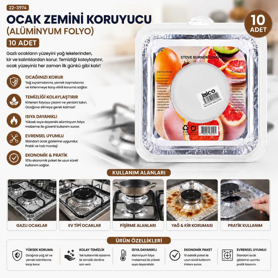 10PCS 20.5CM OCAK ZEMİNİ KORUYUCU ALÜMİNYUM FOLYO (5430)