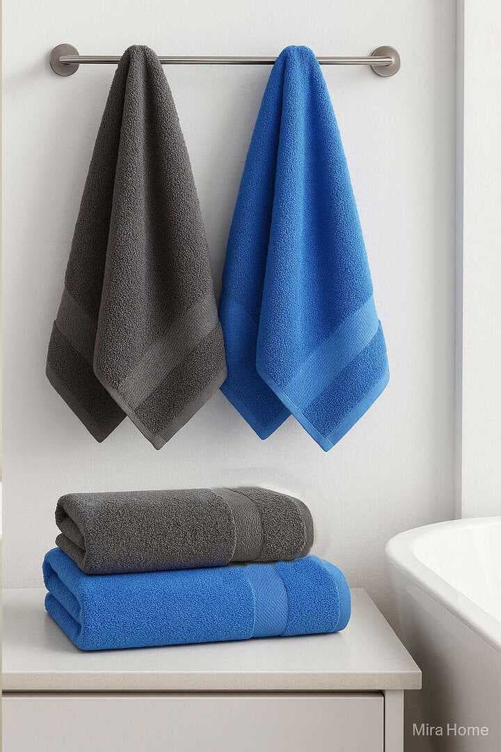 4 Parça Banyo Havlu Takımı %100 Pamuklu Dry Antrasit Mavi