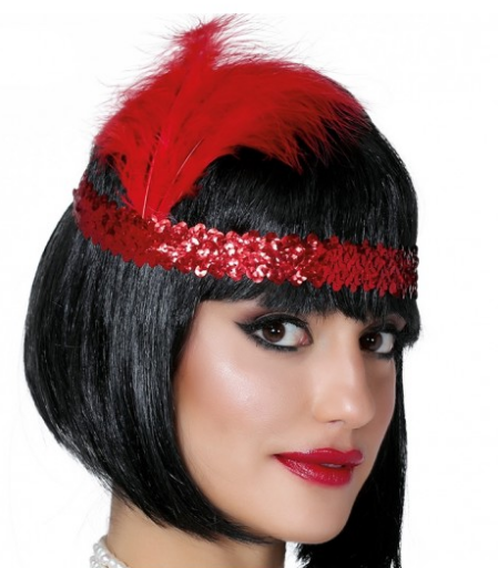 Kırmızı Renk Tüylü Çarliston Saç Bandı Kafa Bandı (5430)