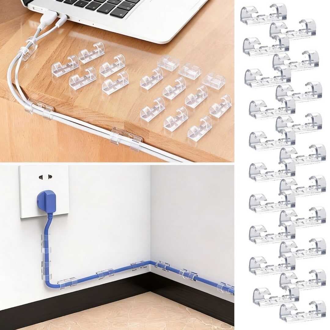 20’li Şeffaf Kablo Tutucu Klips – Kendinden Yapışkanlı Masaüstü Kablo Düzenleyici Aparat (5430)