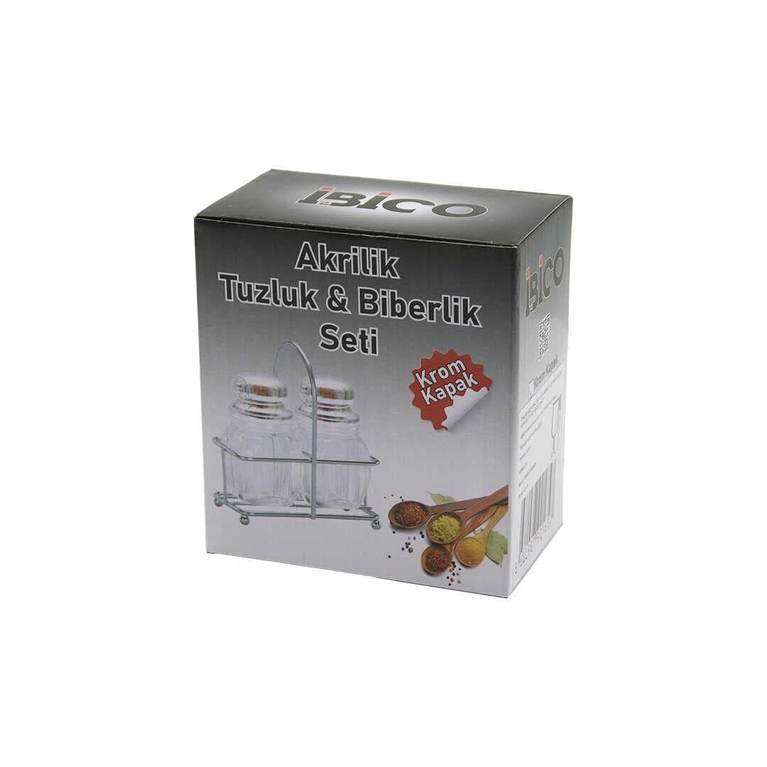 2PCS KROM KAPAK AKRİLİK TUZLUK - BİBERLİK - BAHARATLIK METAL STANDLI KARE - KÖŞELİ (5430)