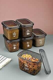 Vienev Vienev Beyaz Serigrafi Etiketli 6Lı Set Maxi Boy Peggy Uzun Dikdörtgen Saklama Kabı 1,3 Litre Antrasit