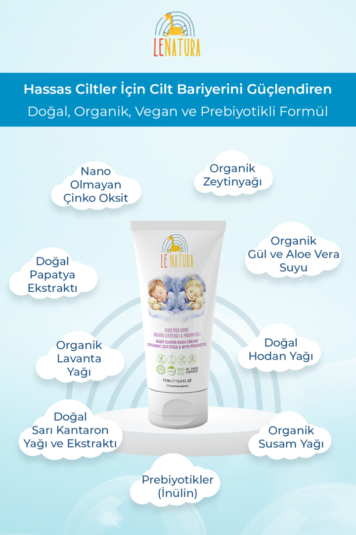 LE NATURA Organik, Vegan Ve Prebiyotikli Pişik Önleyici Krem - 75 ml
