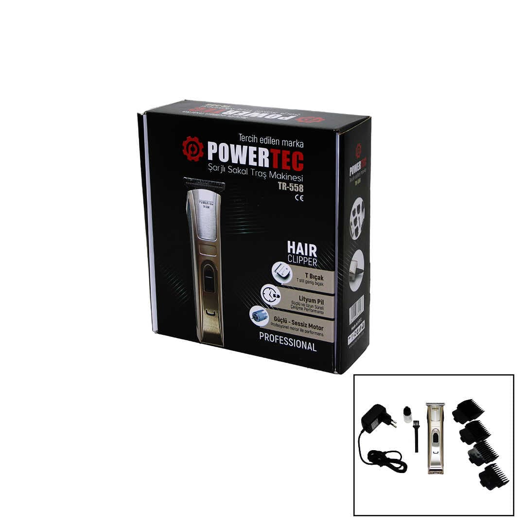 POWERTEC TR-558 ŞARJLI SAÇ SAKAL ENSE ÇİZİM TRAŞ MAKİNESİ T BIÇAK (4767)