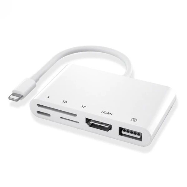 Ally 5in1 Lightning HDMI Dijital Av Adaptör+ Otg USB Hub Kamera TF SD Okuyucu-(5775)