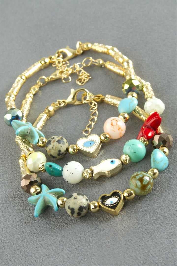 Karışık Turkuaz Taşlı Mineli Bileklik