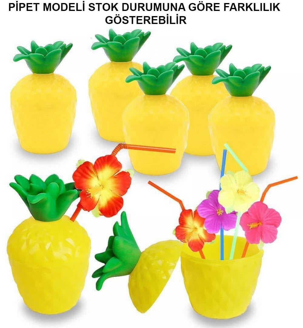 Ananas Hawaii Luau Aloha Pipetli İçecek Kabı Bardak 10x13 cm 1 Adet (5430)