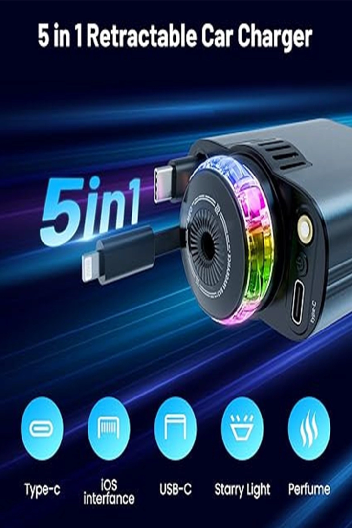 Led Işık Aydınlatmalı 45w Hava Nemlendirici 5’1 Arada Şarj Cihazı Araç İçi Çakmaklık Şarj Aleti