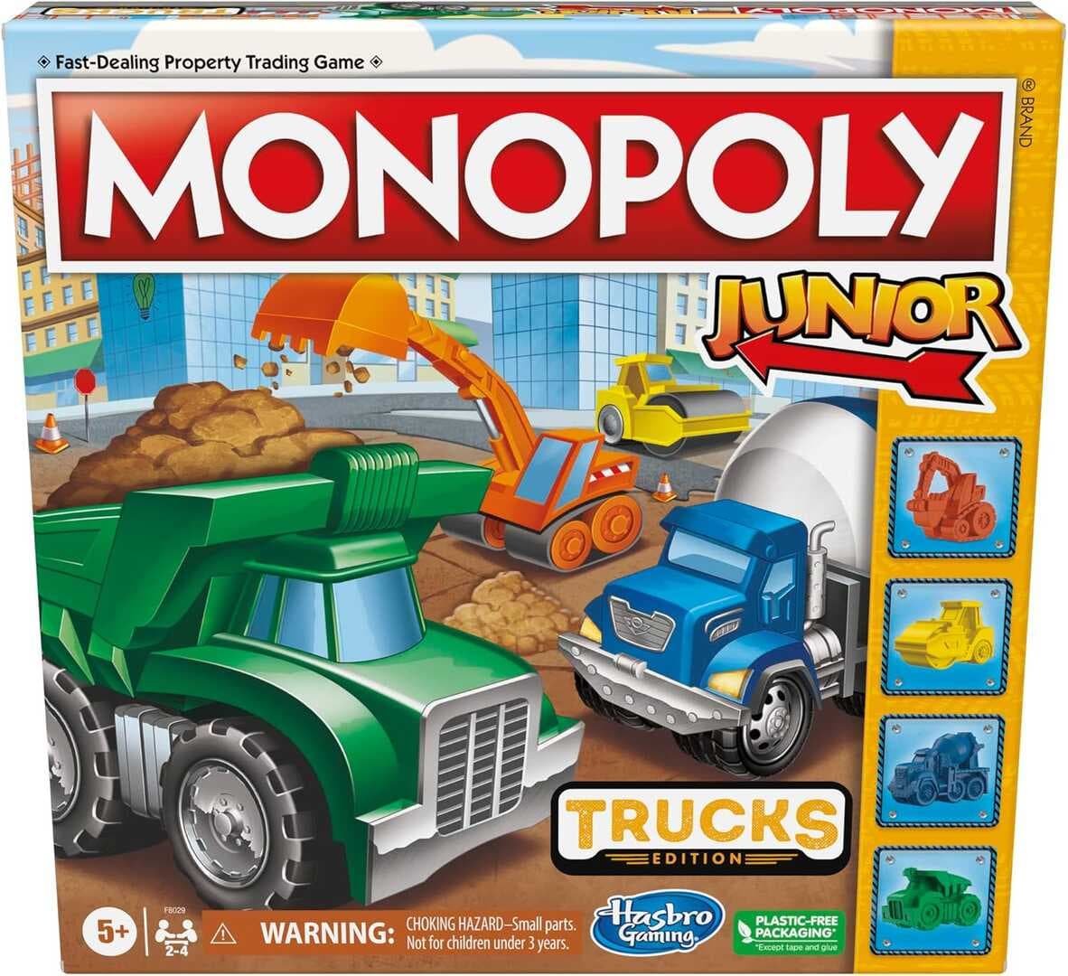 Hasbro Gaming Monopoly Junior Trucks Edition Board Game for Kids Ages 5+, 2-4 Player Kids Games