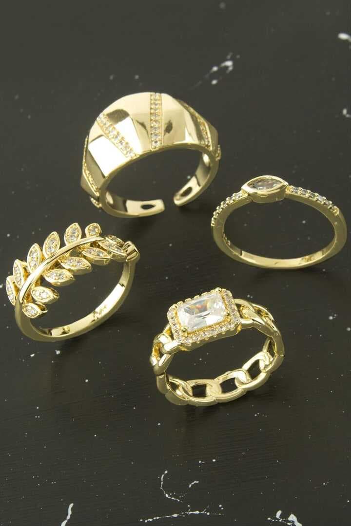 Karışık Lüks Zirkon Taşlı Çelik Yüzük 1 Adet