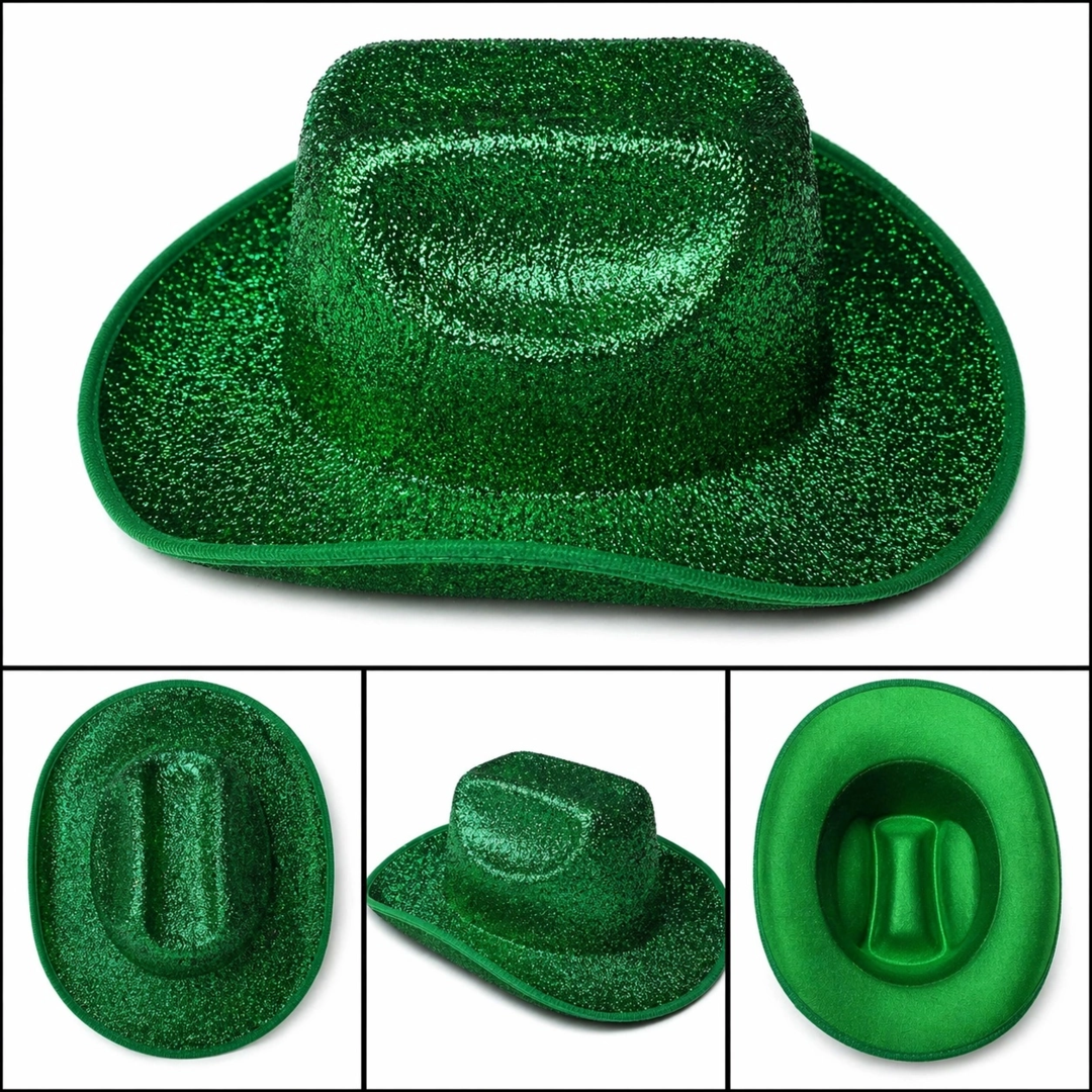 Parlak Yeşil Kovboy Şapka Kadın Erkek Parti Disco Festival Şapkası