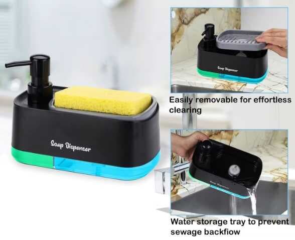 Çift Hazneli Sıvı Sabunluk, Süngerlik ve Otomatik Deterjanlık