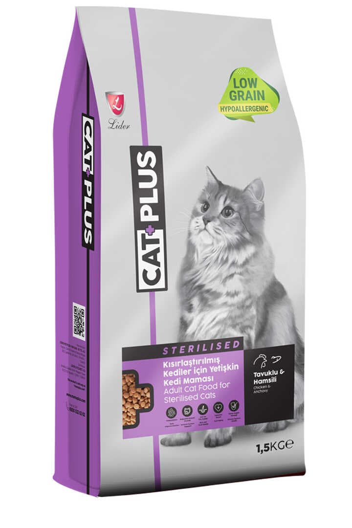 CatPlus Düşük Tahıllı Hipoalerjenik Tavuklu Hamsili Kısırlaştırılmış Kedi Maması 15 Kg