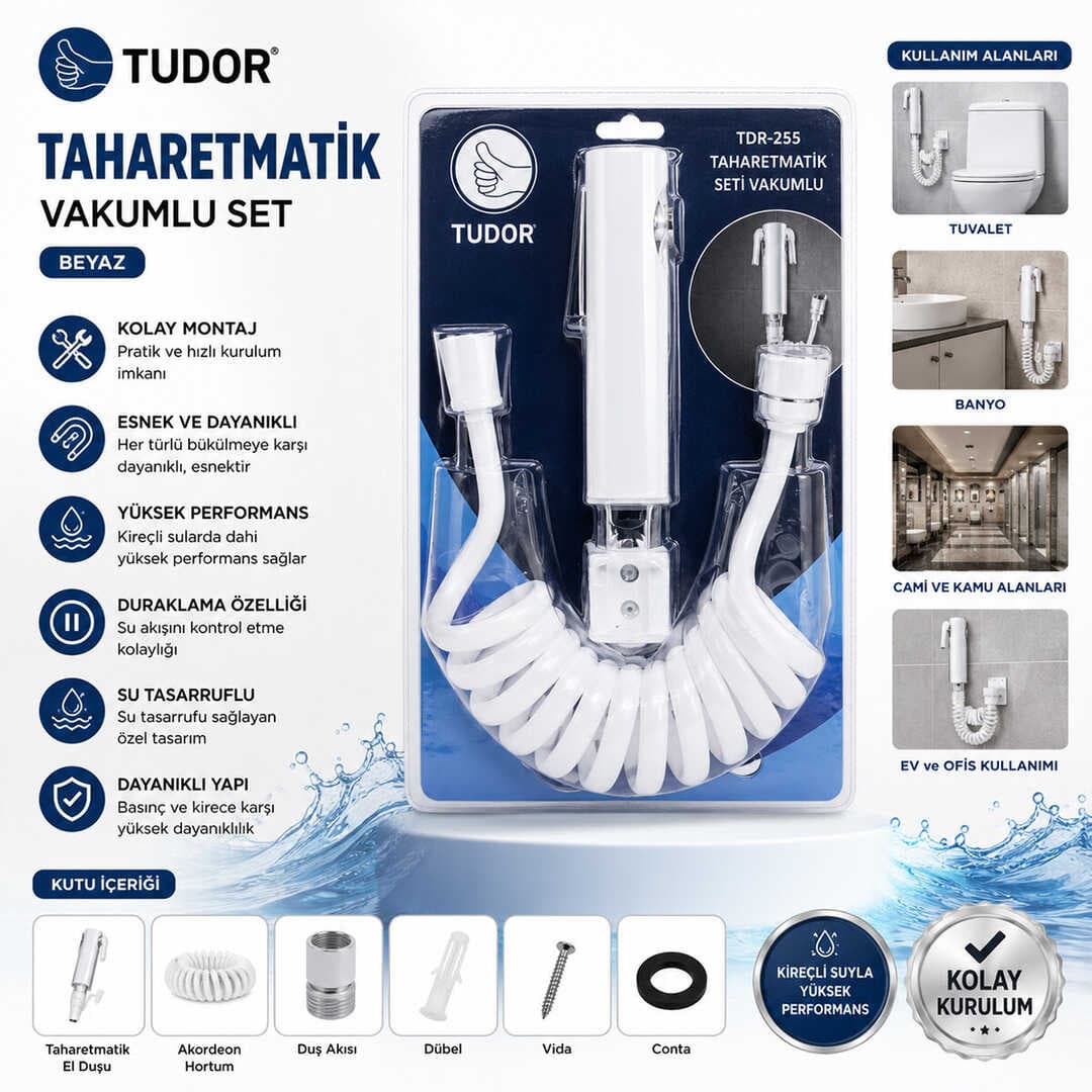 BEYAZ TAHARATMATİK SETİ TAHARATMETİK EL DUŞU- HORTUM - MAFSAL VAKUMLU SET (5430)