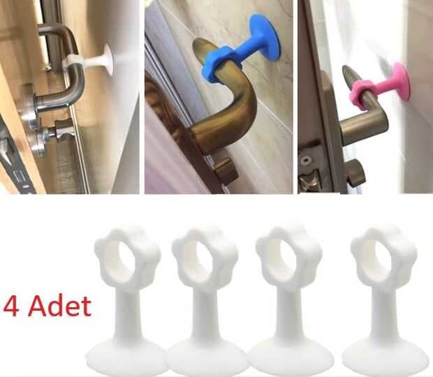 Nessiworld CM-072 Vantuzlu Geçmeli Kapı Kolu Stoper 4lü Set Beyaz