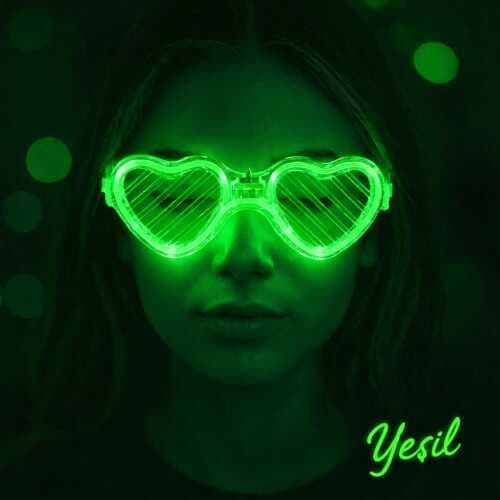 Yeşil LED Işıklı Kalp Gözlük – 3 Modlu Parti &amp; Glow Gözlüğü