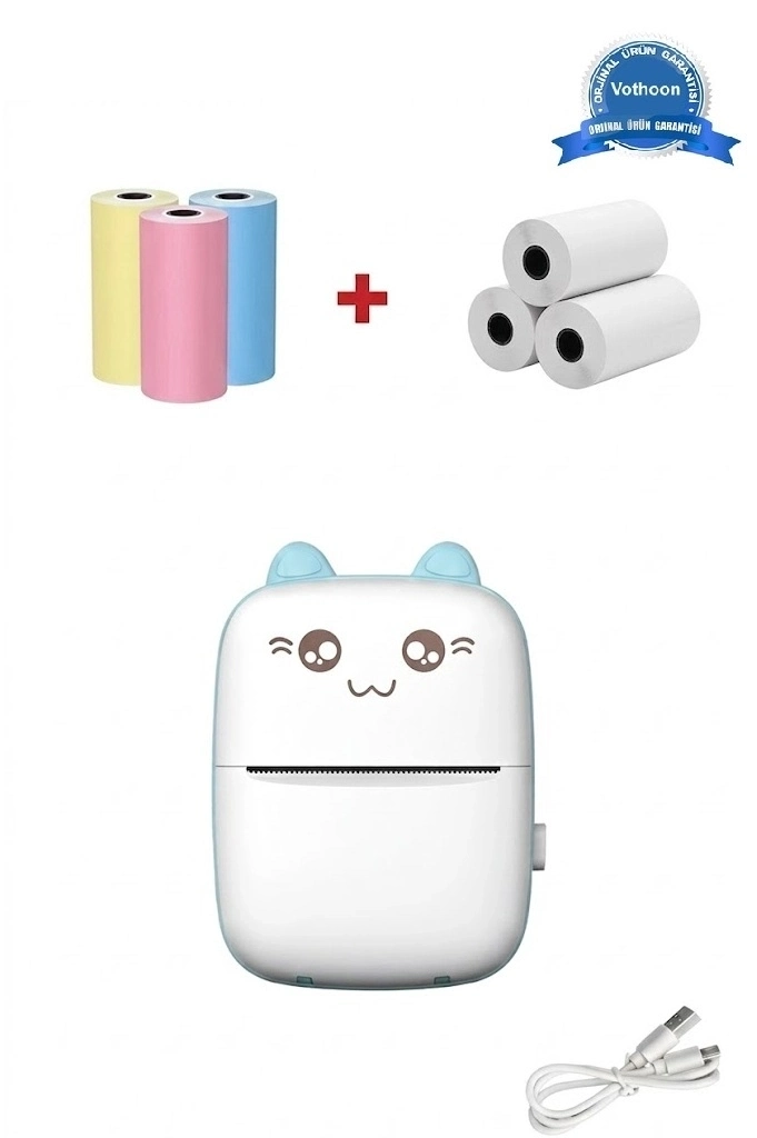 Mini Fotoğraf Yazıcı Kablosuz Etiket Yazıcı Baskı Makinesi Ios Android Uyumlu Termal Printer Mavi