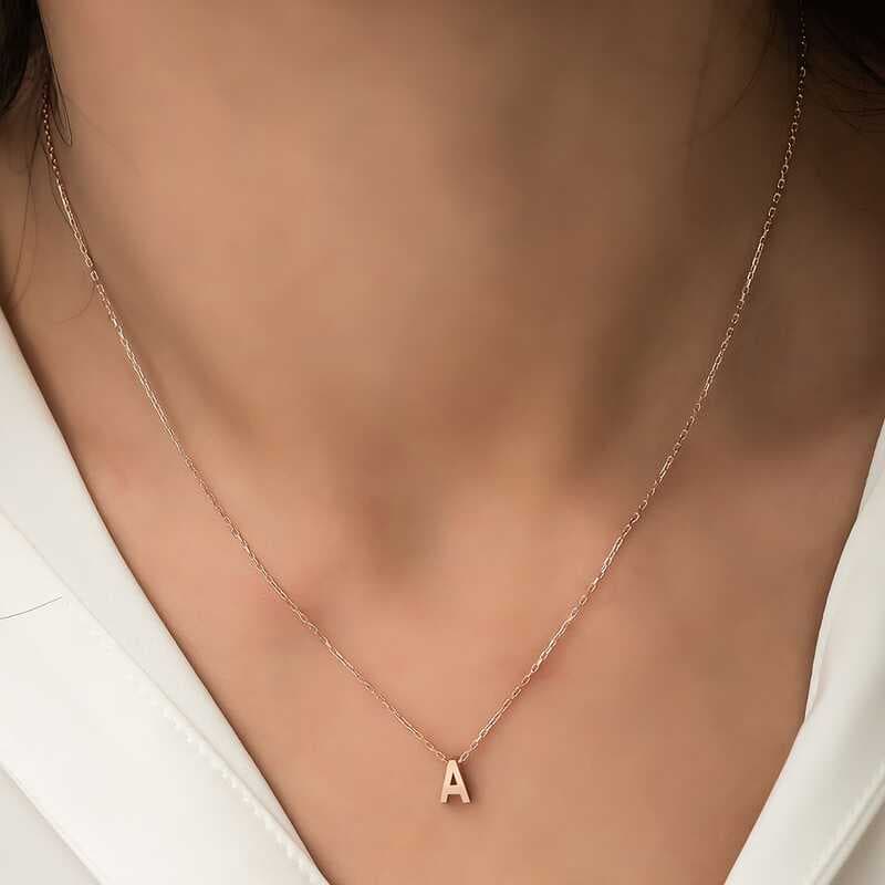 925 Ayar Gümüş Rose 3 Boyutlu A Harf Kadın Gümüş Kolye (T5919) (477477)