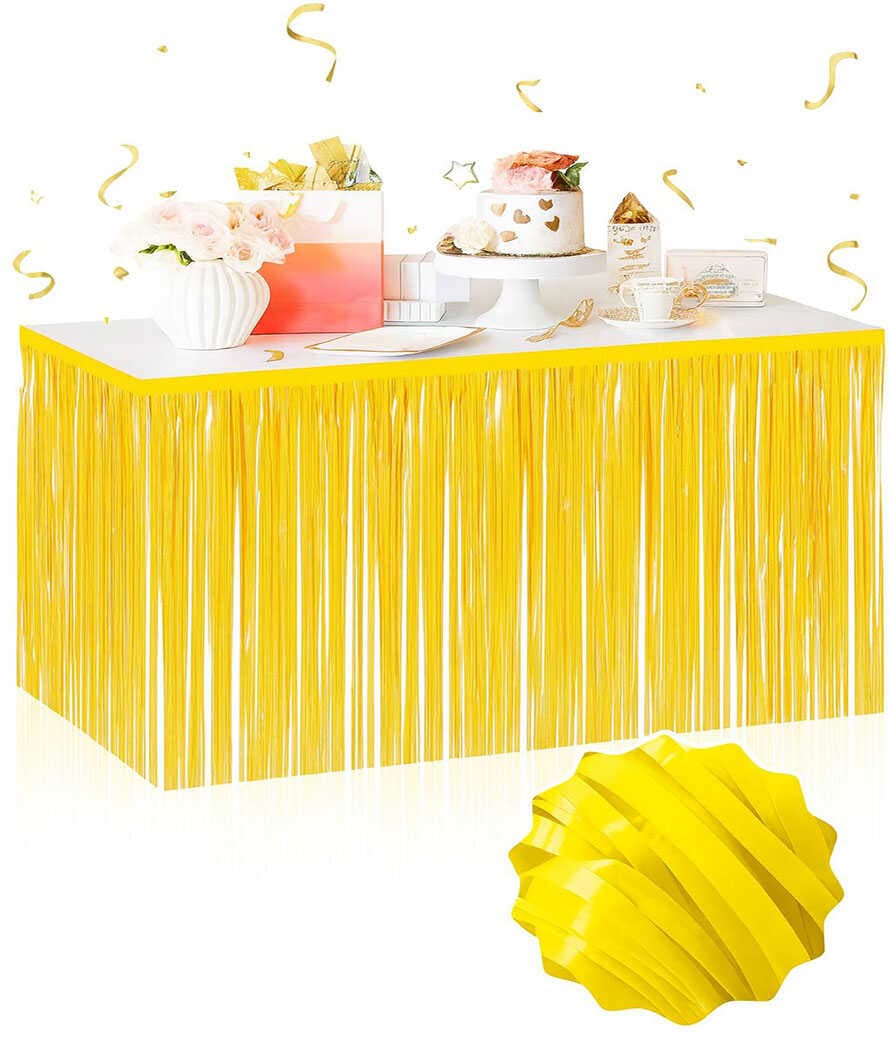 Kendinden Yapışkanlı Makaron Sarı Püsküllü Masa Eteği – 75 x 275 cm Parti Süslemesi (5430)