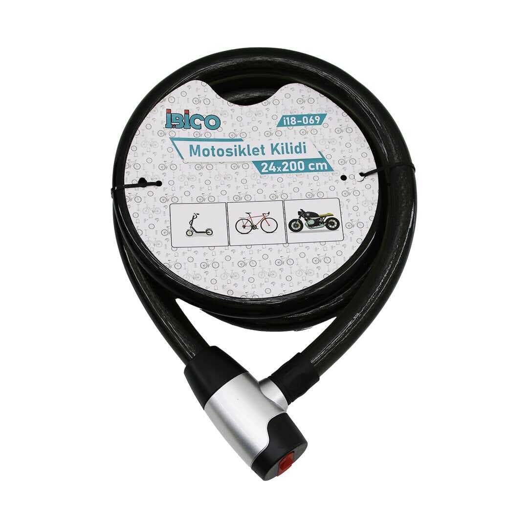 ANAHTARLI METAL KAPLAMA KAFAÇEK-İT KİLİT KAPAKMOTOR - BİSİKLET KİLİT ÇELİK TELSİYAH ŞEFFAF KILIF24MMX200CM (5430)