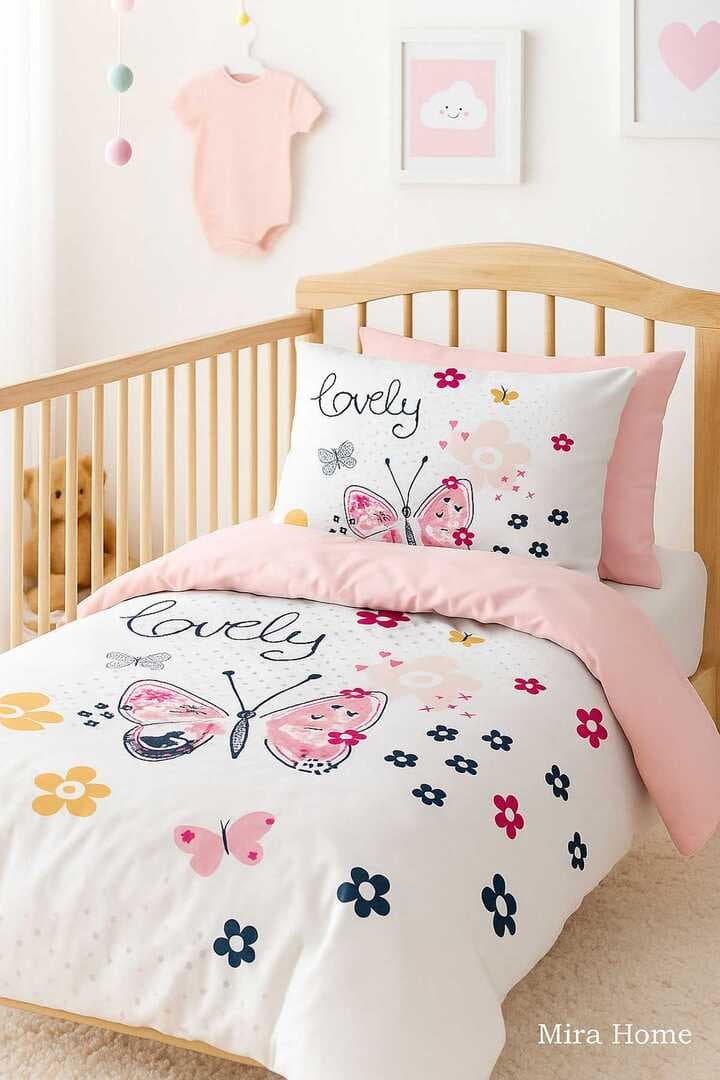 Dijital Baskılı 3d Pamuklu Yenidoğan Bebek Nevresim Takımı Lovely Butterfly